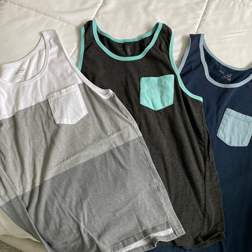 SET OF 3 Blue Crown Tanks